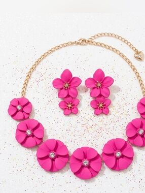 Hot pink Crystal Pearl jewelry set